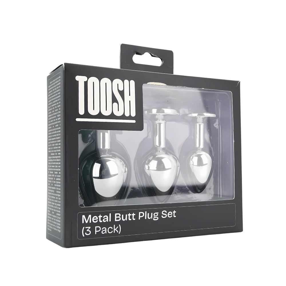 Toosh Silver Metal Butt Plug Set - 3 Sizes with Clear Jewel