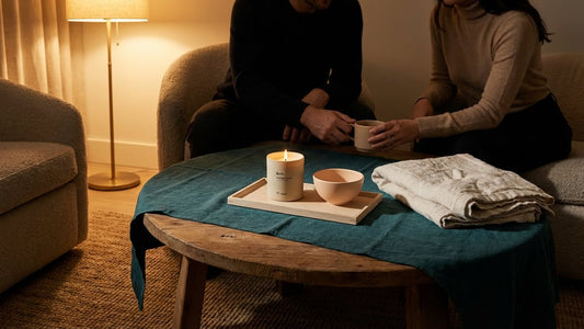 Minimalist massage candle and soft blankets