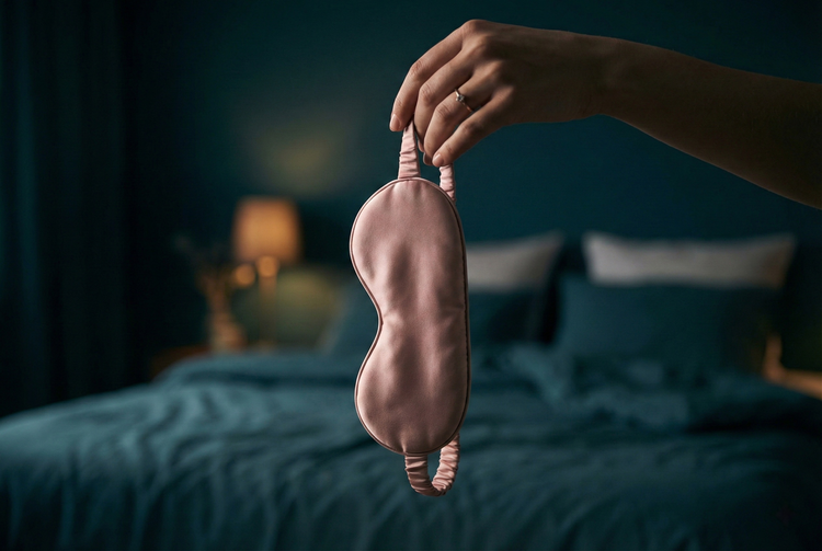 Premium sensory blindfolds and sex eye masks, featuring silk and leather designs for sensory deprivation, styled in a luxury setting.