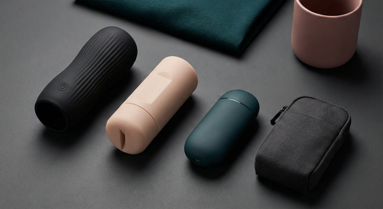 A collection of modern Male Masturbators and Strokers in black and grey, representing the male pleasure collection.