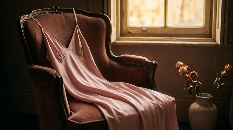 Elegant satin chemise lingerie in a romantic interior setting