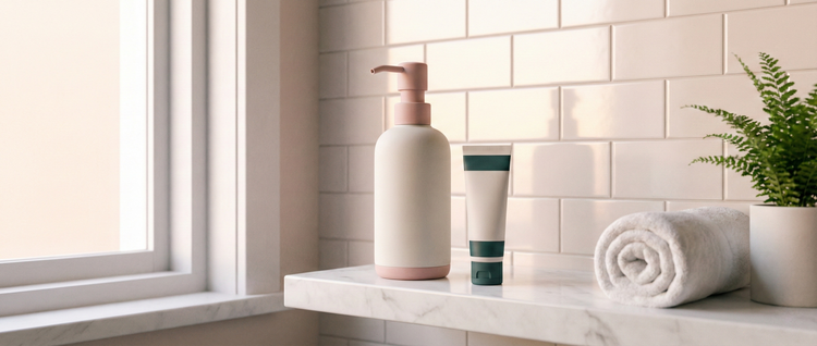 Premium intimate care products including arousal gels, delay sprays, and pH-balanced creams, styled in a luxury skincare setting.