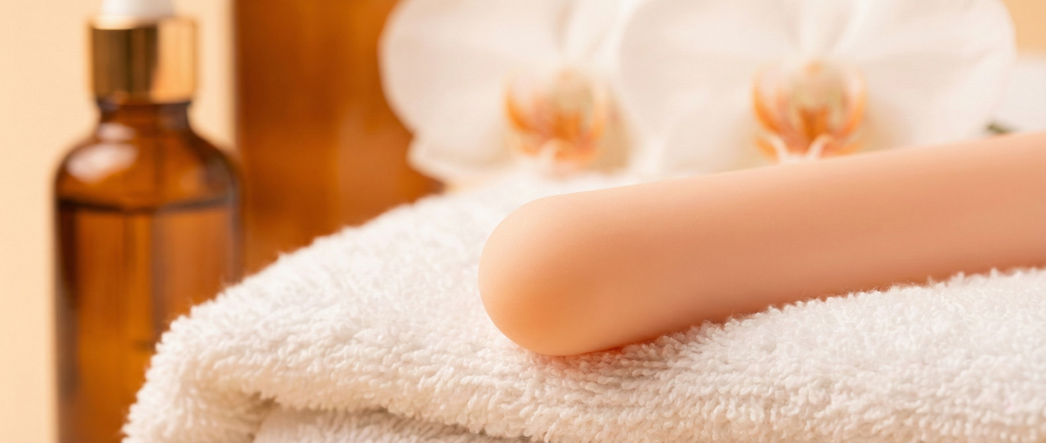 Medical-grade vaginal dilator sets featuring graduated sizes for comfortable training and vaginismus treatment, styled in a private wellness setting.