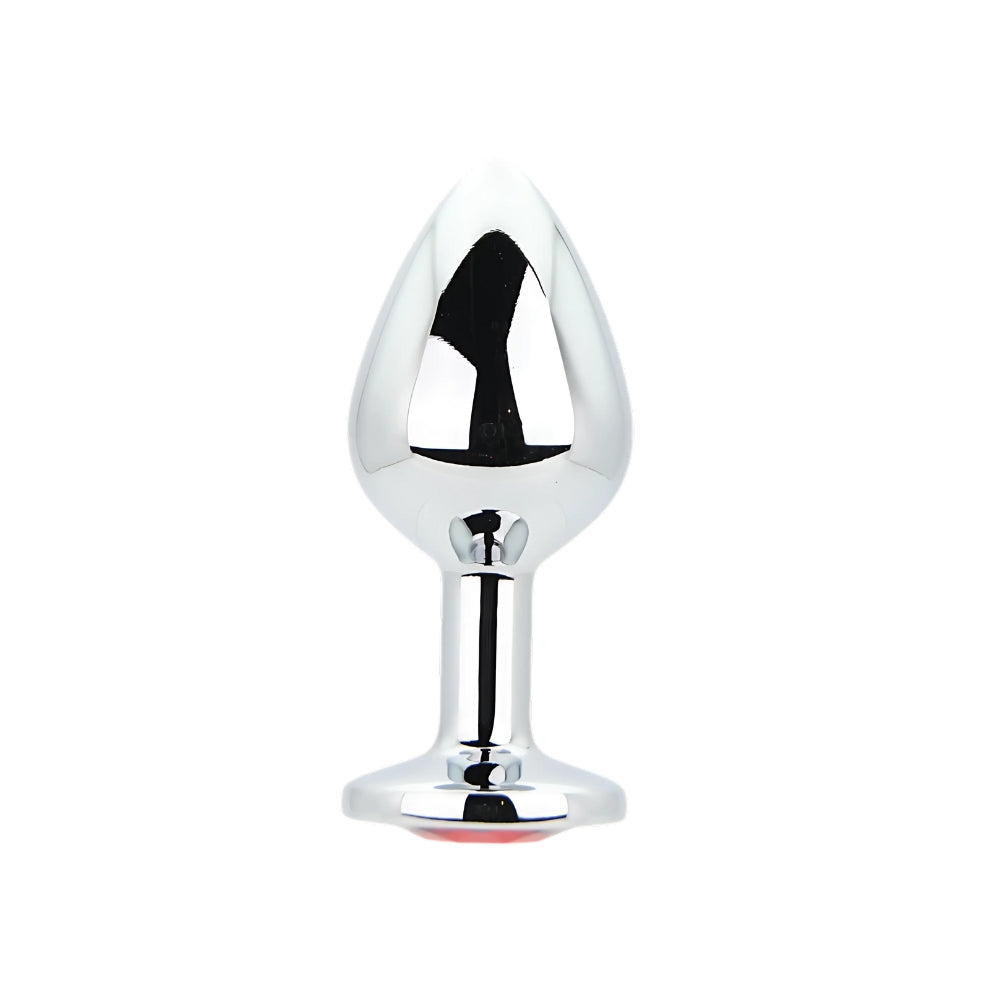 Toosh Silver Metal Butt Plug Medium Red Stone