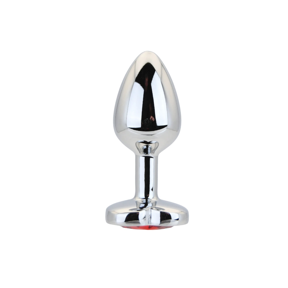 Toosh Heart Shaped Silver Butt Plug with Red Stone Small
