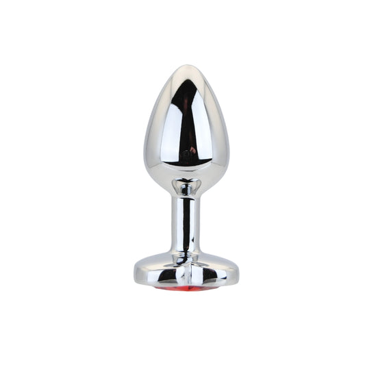 Toosh Heart Shaped Silver Butt Plug with Red Stone Small