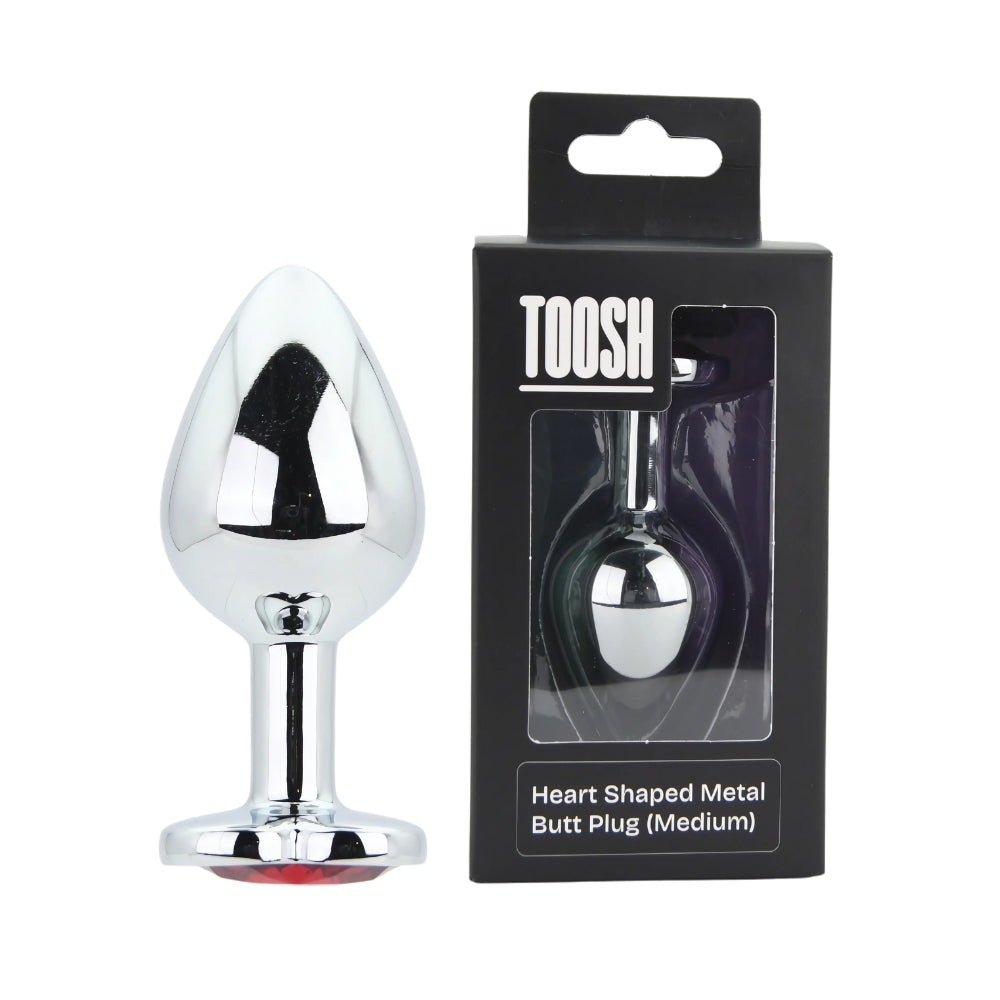 Toosh Heart Shaped Silver with Red Stone Medium
