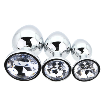 Toosh Silver Metal Butt Plug Set - 3 Sizes with Clear Jewel
