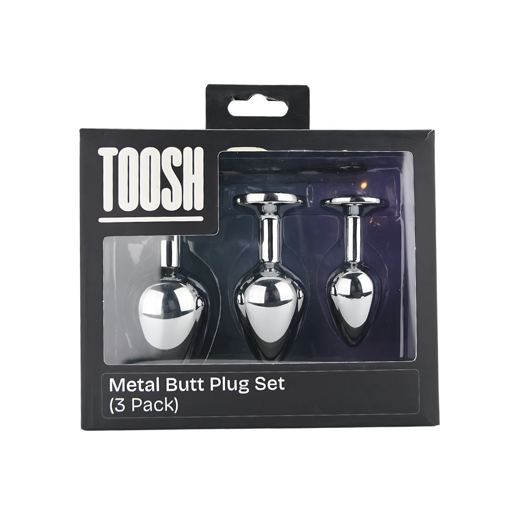Toosh Silver Metal Butt Plug Set - 3 Sizes with Clear Jewel