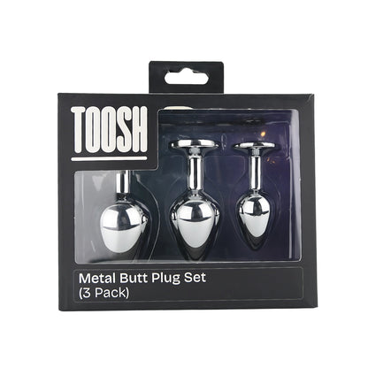 Toosh Silver Metal Butt Plug Set - 3 Sizes with Clear Jewel