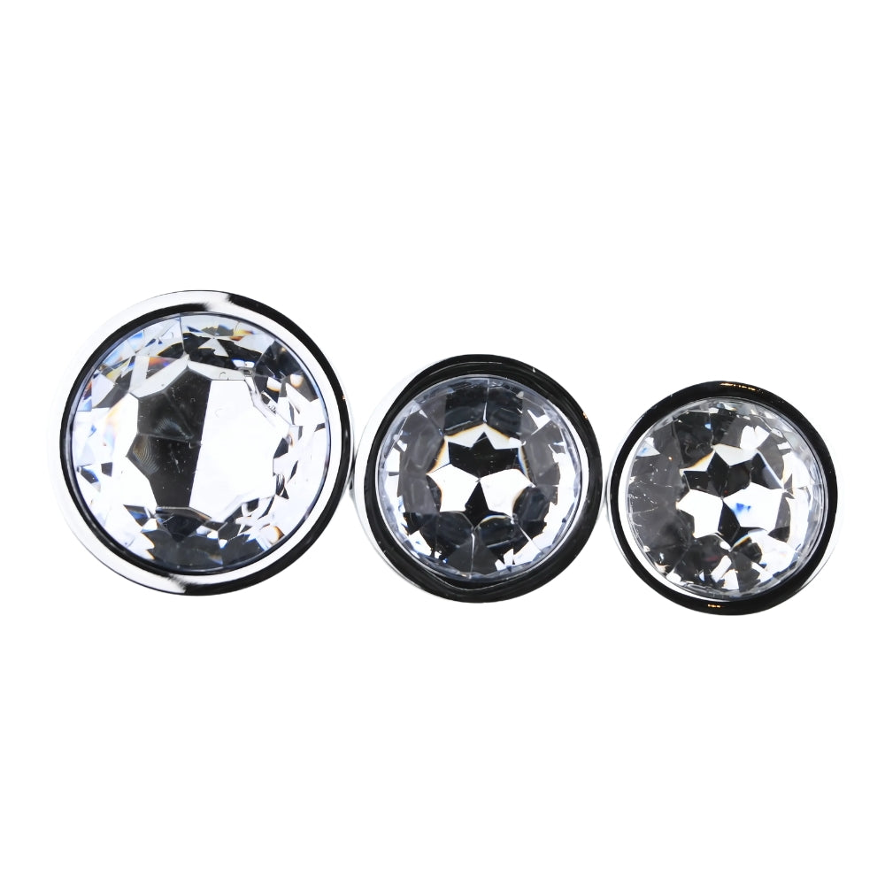Toosh Silver Metal Butt Plug Set - 3 Sizes with Clear Jewel