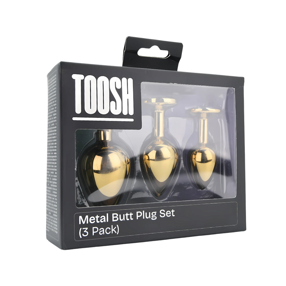 Toosh Gold Metal Butt Plug Set - 3 Sizes with Clear Jewel
