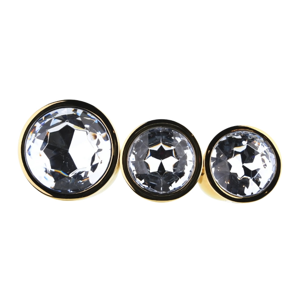 Toosh Gold Metal Butt Plug Set - 3 Sizes with Clear Jewel