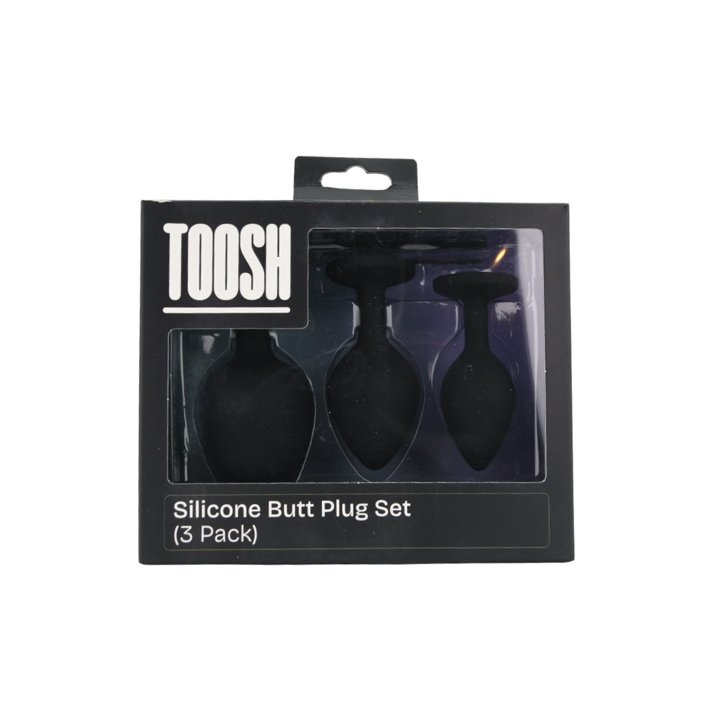 Toosh Black Silicone Butt Plug Set - 3 Sizes with Clear Jewel