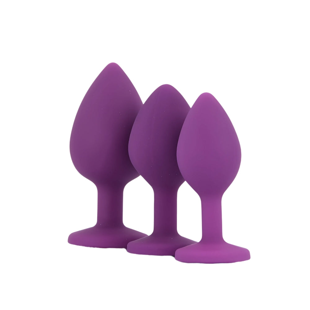 Toosh Purple Silicone Butt Plug Set - 3 Sizes with Clear Jewel