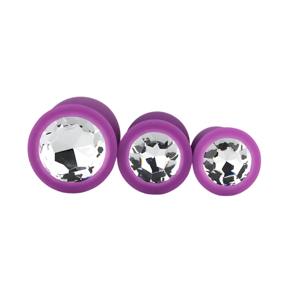 Toosh Purple Silicone Butt Plug Set - 3 Sizes with Clear Jewel