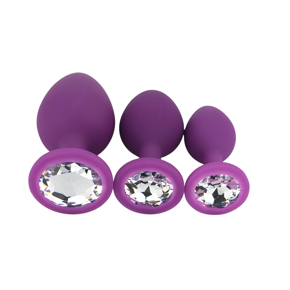Toosh Purple Silicone Butt Plug Set - 3 Sizes with Clear Jewel