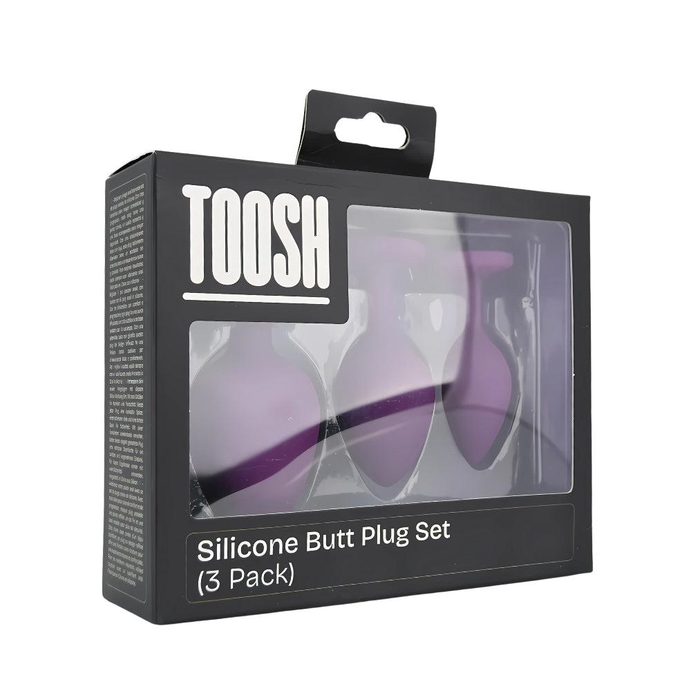 Toosh Purple Silicone Butt Plug Set - 3 Sizes with Clear Jewel