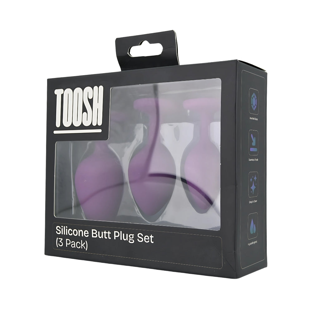 Toosh Purple Silicone Butt Plug Set - 3 Sizes with Clear Jewel
