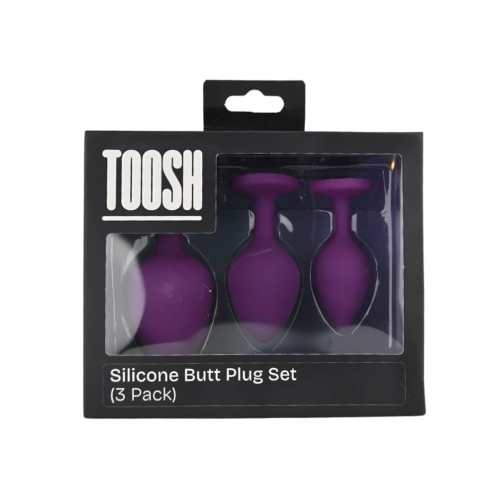 Toosh Purple Silicone Butt Plug Set - 3 Sizes with Clear Jewel
