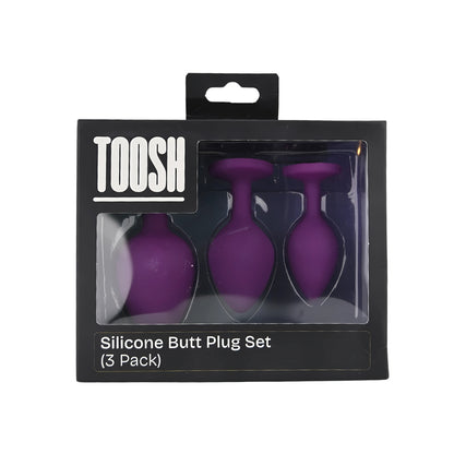 Toosh Purple Silicone Butt Plug Set - 3 Sizes with Clear Jewel