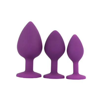 Toosh Purple Silicone Butt Plug Set - 3 Sizes with Clear Jewel