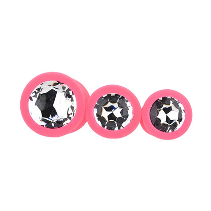 Toosh Pink Silicone Butt Plug Set - 3 Sizes with Clear Jewel