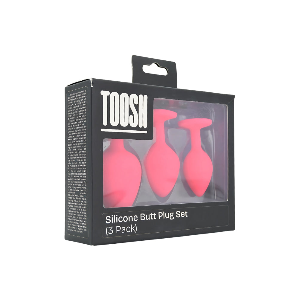 Toosh Pink Silicone Butt Plug Set - 3 Sizes with Clear Jewel