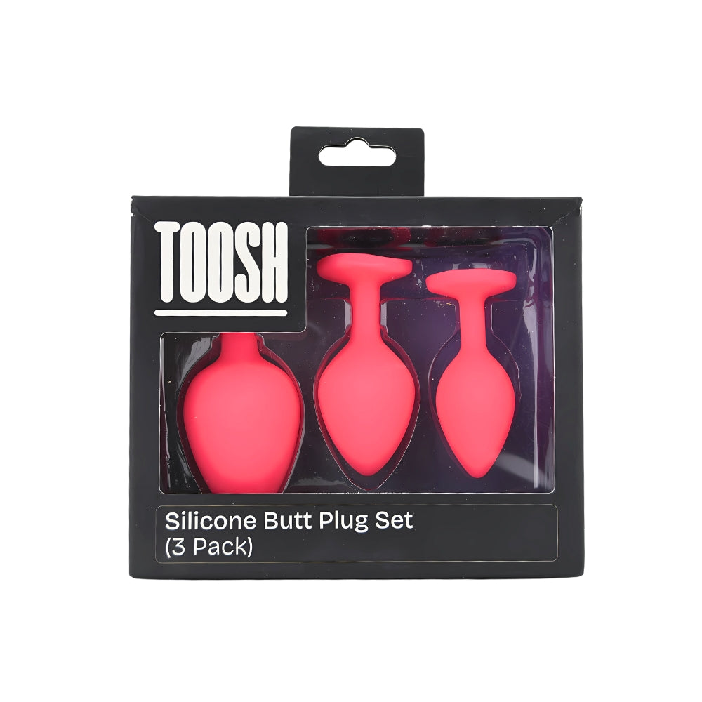 Toosh Pink Silicone Butt Plug Set - 3 Sizes with Clear Jewel