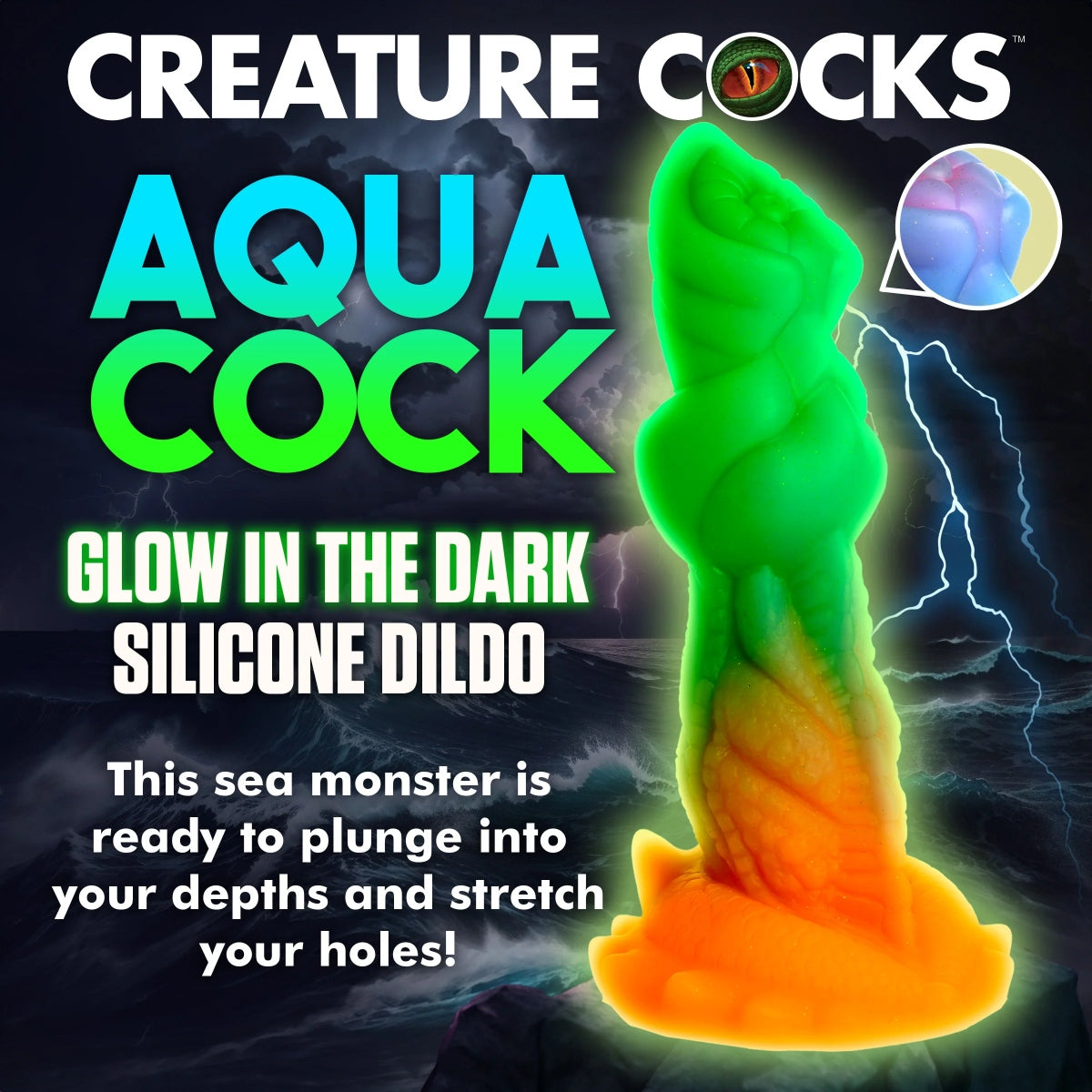 Creature Cocks Aqua Cock Glow in the Dark Silicone Dildo