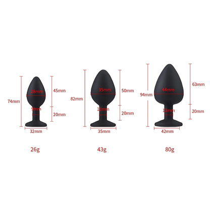 Toosh Black Silicone Butt Plug Set - 3 Sizes with Clear Jewel