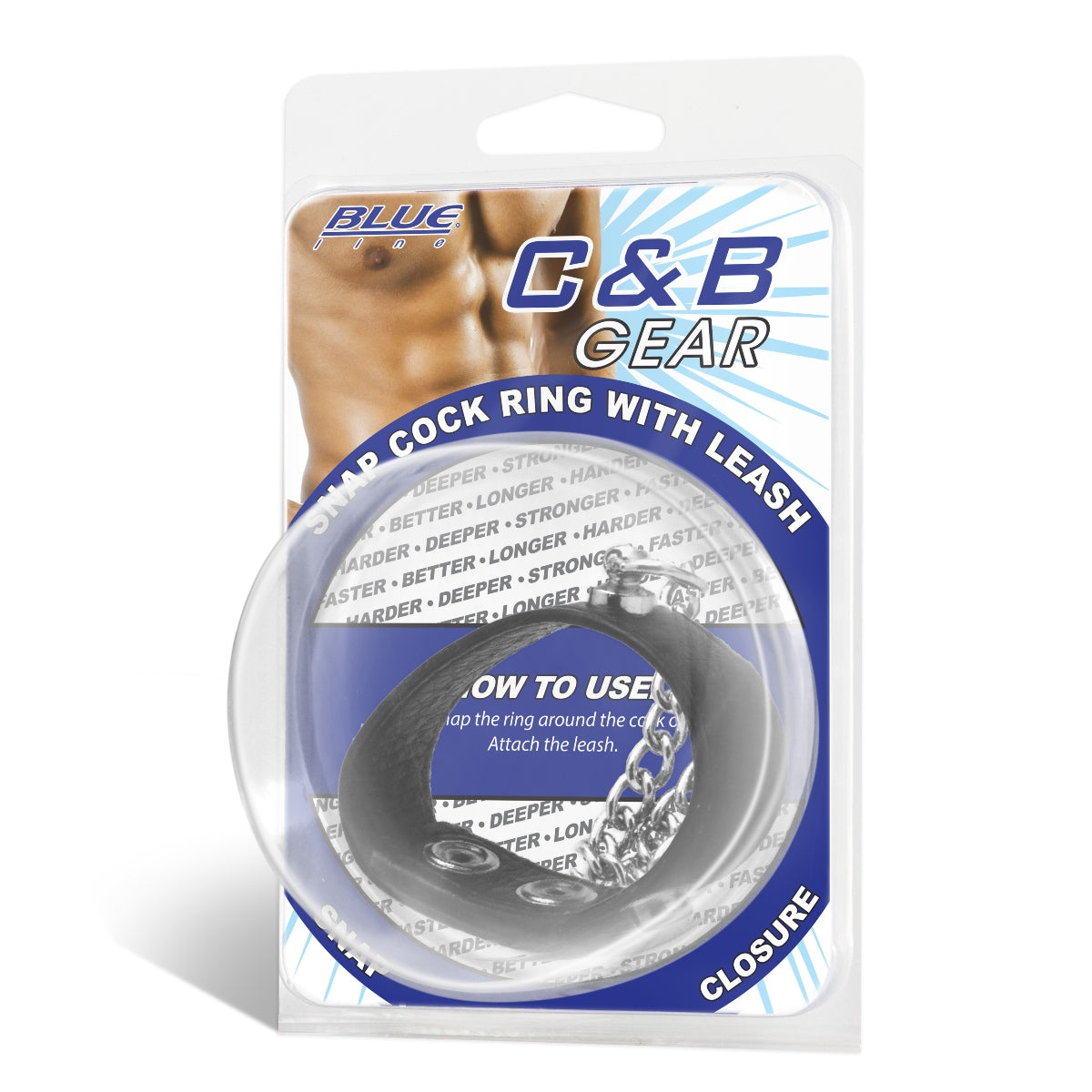 Blue Line Snap Cock Ring With Leash Black