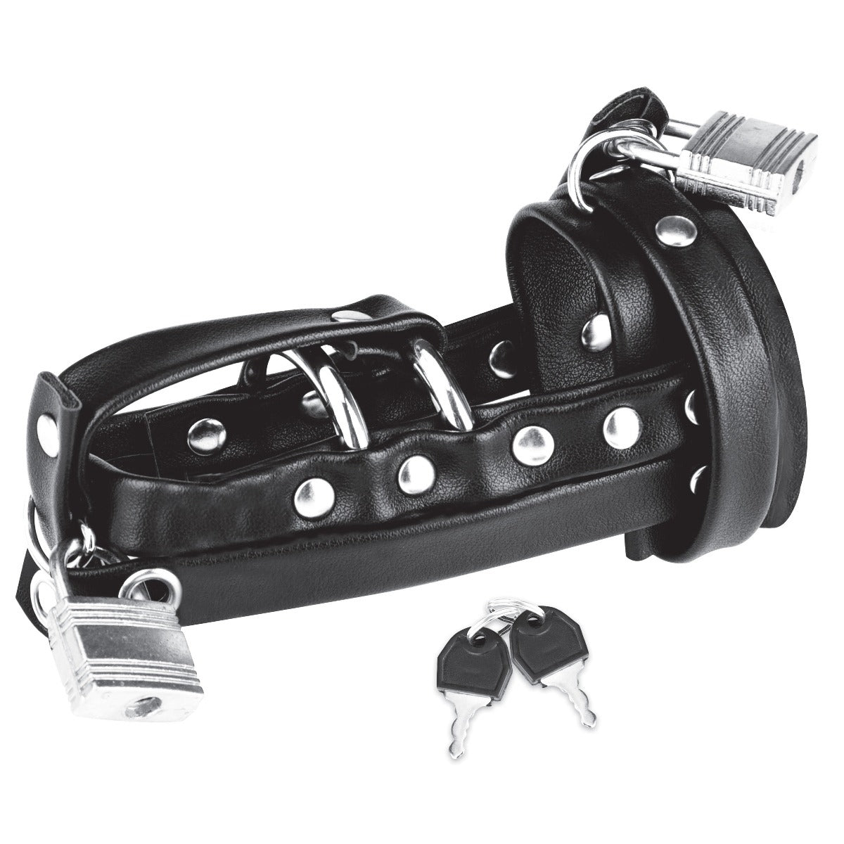 Blue Line Gimp Locking Chastity Sheath With Double Cock Ring