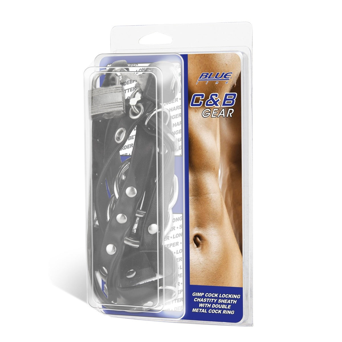 Blue Line Gimp Locking Chastity Sheath With Double Cock Ring