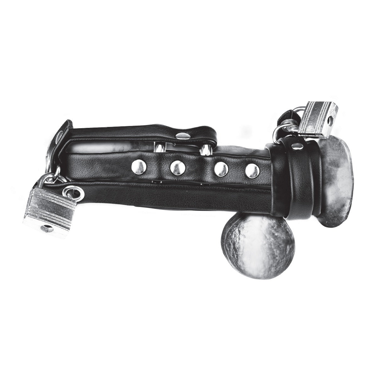 Blue Line Gimp Locking Chastity Sheath With Double Cock Ring