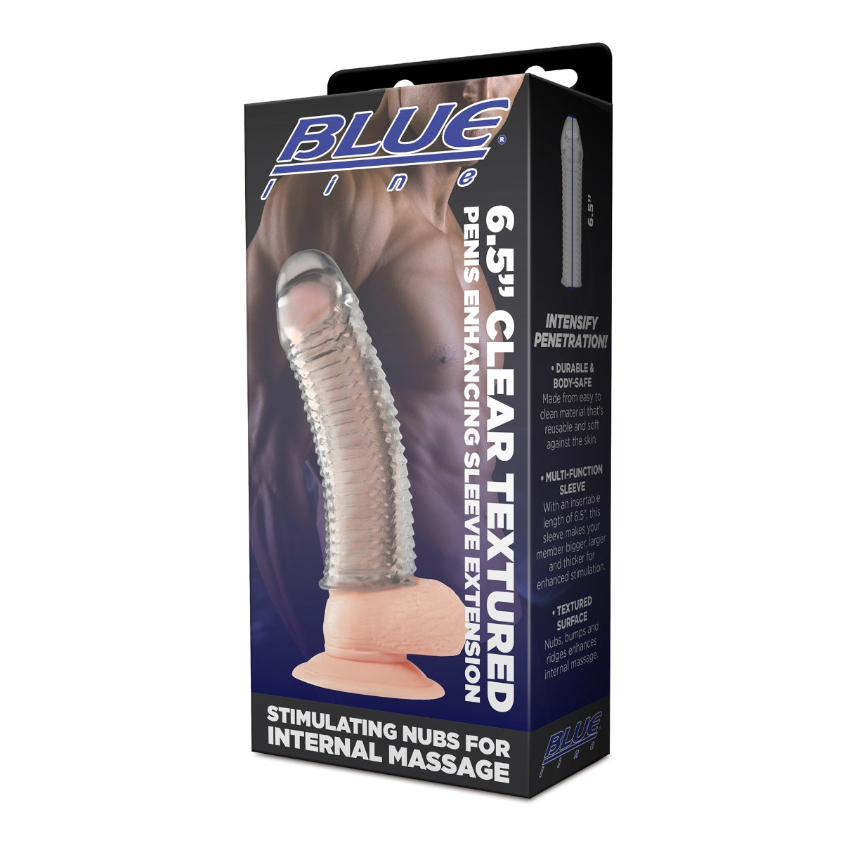 Blue Line 6.5 Inch Clear Textured Penis Enhancing Sleeve Extension