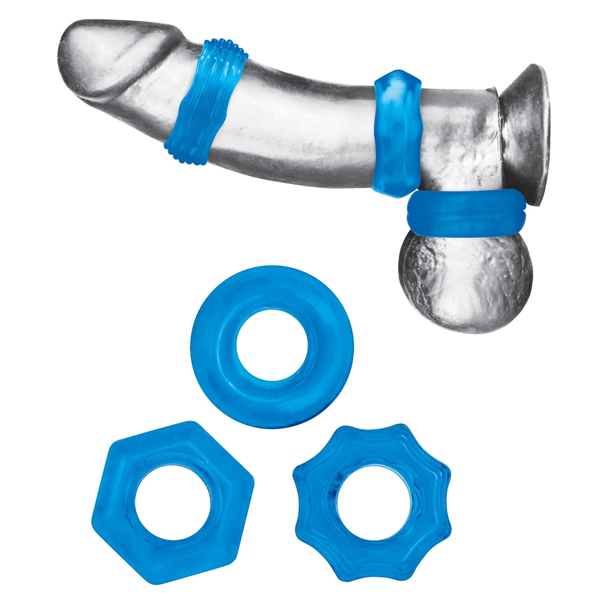 Blue Line 3 Pack Stretch Cock Ring Set