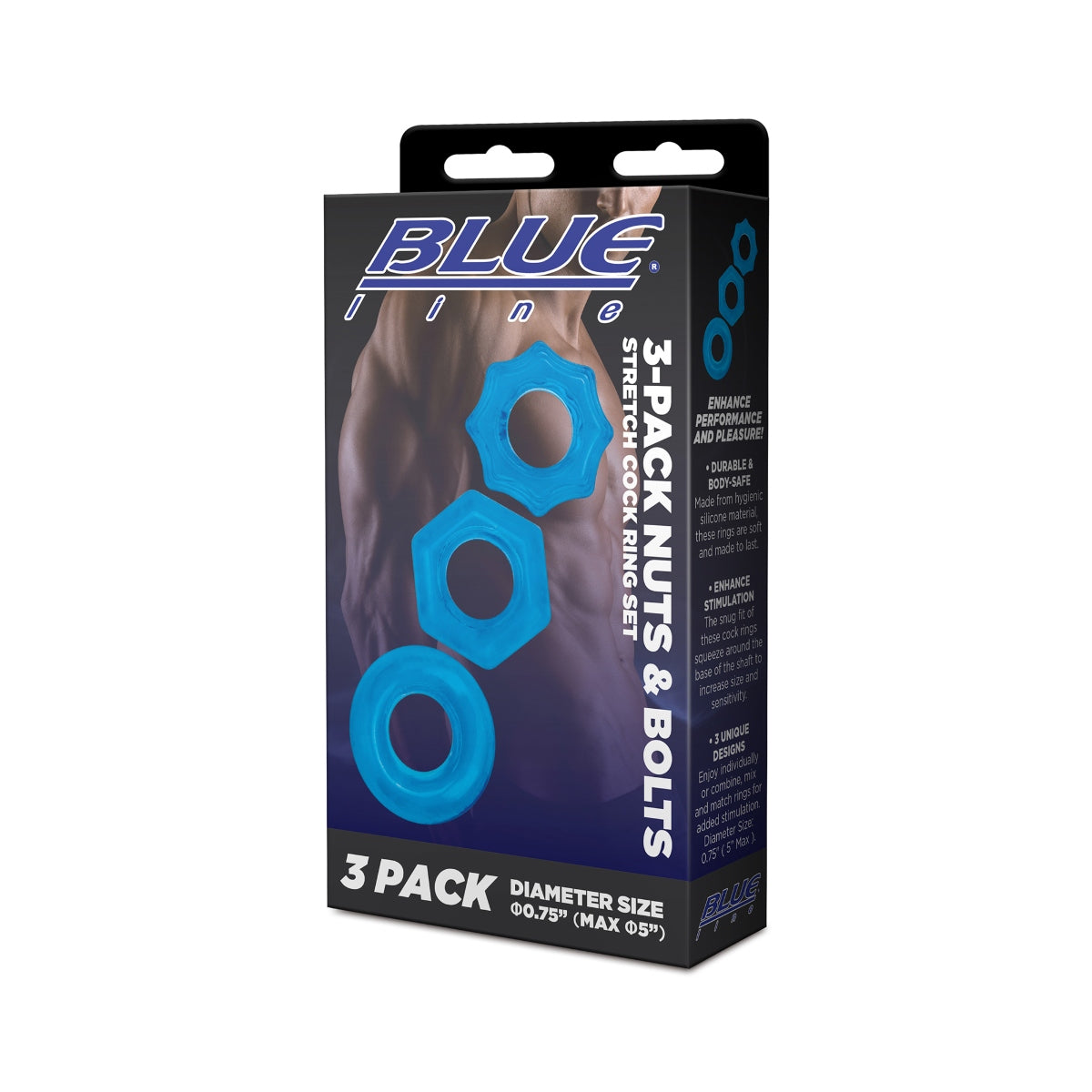 Blue Line 3 Pack Stretch Cock Ring Set