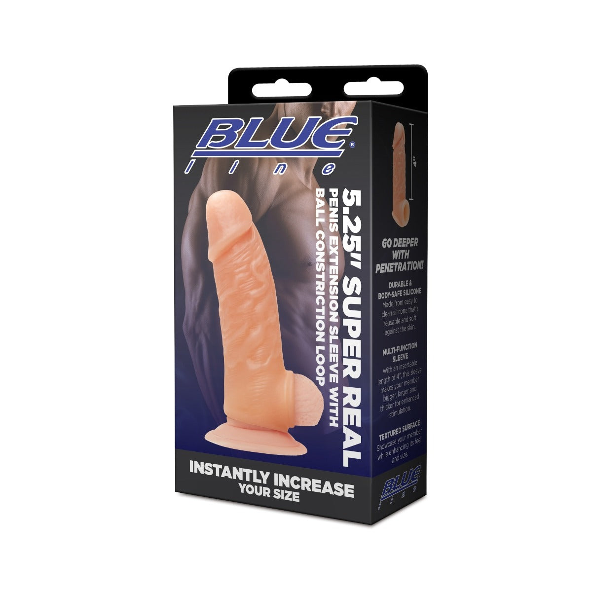 Blue Line 5.25 Inch Super Real Penis Extension Sleeve With Ball Constriction Loop