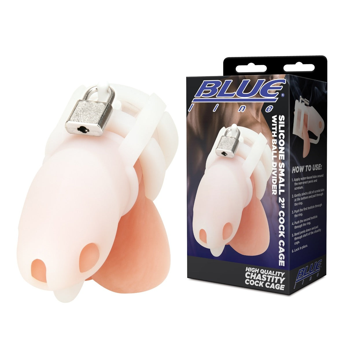 Blue Line Silicone Cock Cage With Ball Divider White