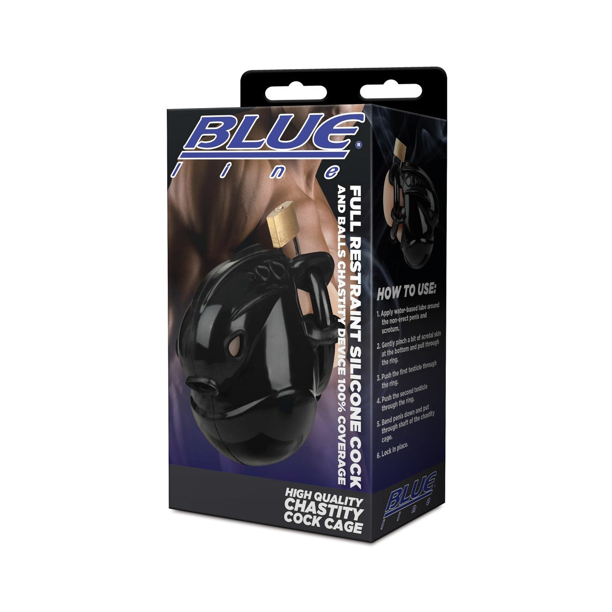 Blue Line Full Restraint Silicone Cock & Balls Chastity Device Black