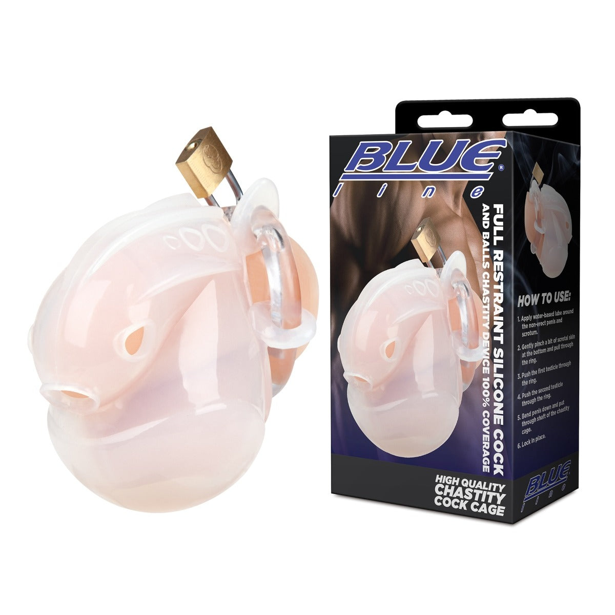 Blue Line Full Restraint Silicone Cock & Balls Chastity Device White