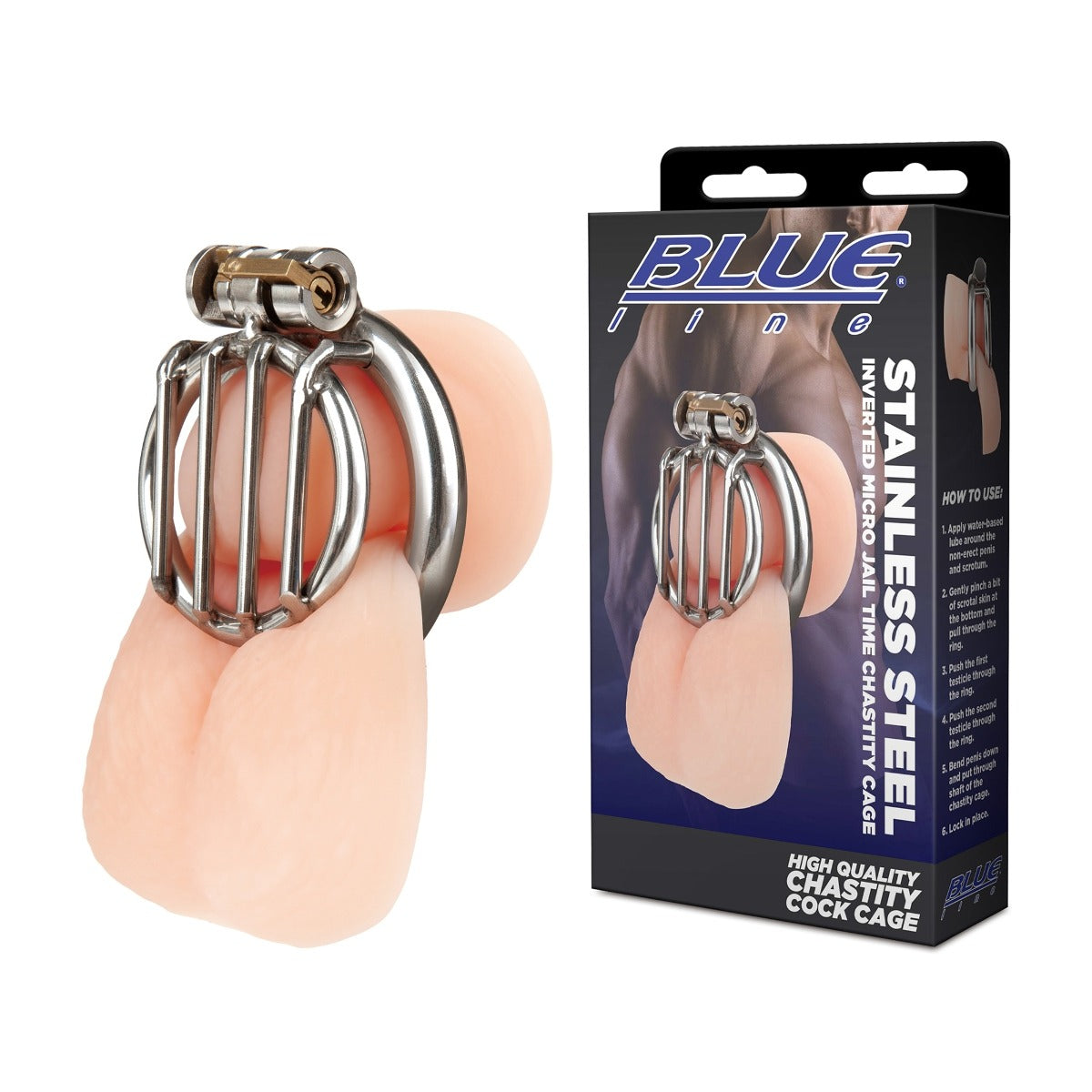 Blue Line Stainless Steel Inverted Micro Chastity Cage