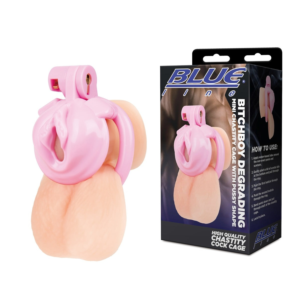 Blue Line Bitchboy Mini Chastity Cage With Pussy Shape