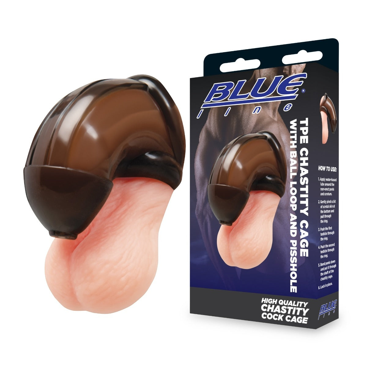 Blue Line TPE Chastity Cage With Ball Loop And Urethral Opening