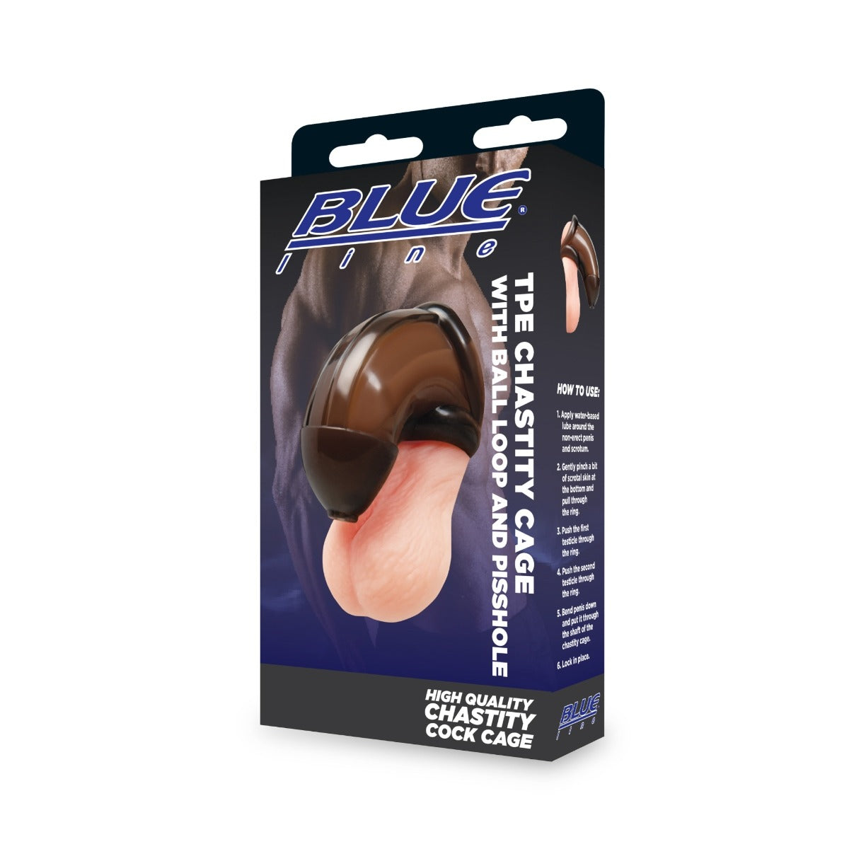 Blue Line TPE Chastity Cage With Ball Loop And Urethral Opening