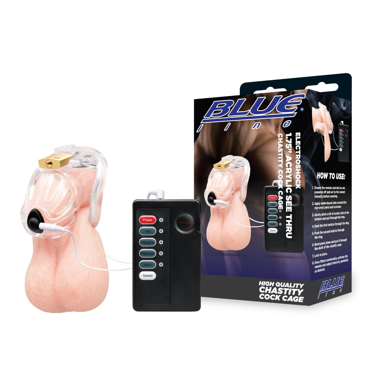 Blue Line Electroshock 1.75 Inch Acrylic See-Through Chastity Cage