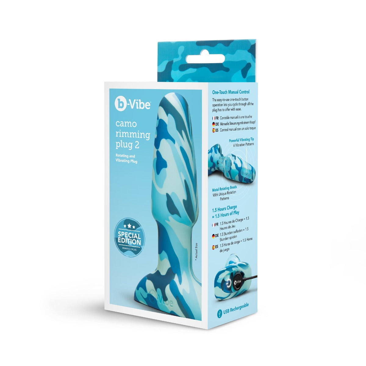 B-Vibe Rimming 2 Special Edition Vibrating Butt Plug Blue Camo