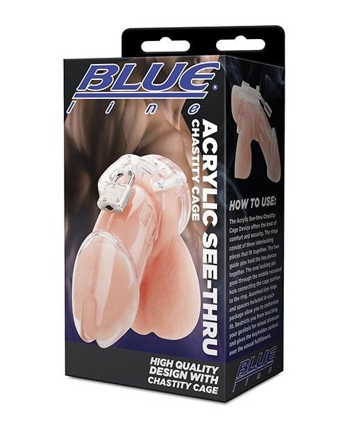 Blue Line Acrylic See-Thru Chastity Cage