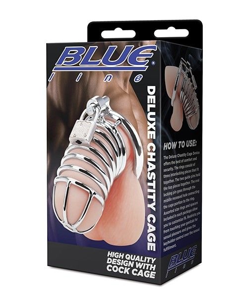 Blue Line Deluxe Chastity Cage Silver